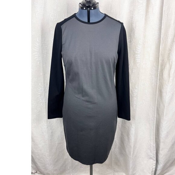 Banana Republic color block long sleeve stretch jersey dress gray black 16 NWT - Picture 1 of 8